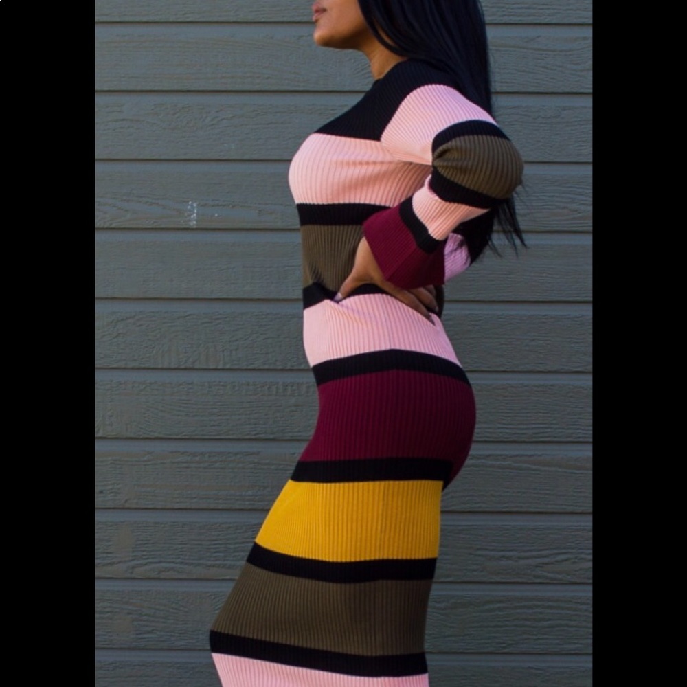 Stripe Knit Midi Dress